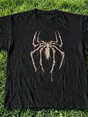 Spider skeleton pattern T-shirt, black, unisex